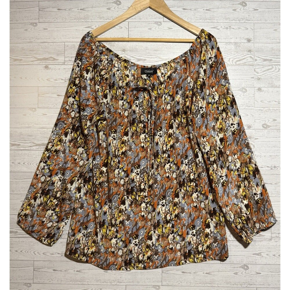Tolani Pure Silk Multicolor Floral Blouse Top Women's M